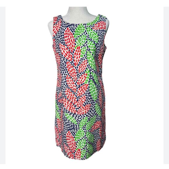 LILLY PULITZER Womens 10 Stephanie Shift Dress Open Call Ikat Leaf Caterpillers - Picture 2 of 12